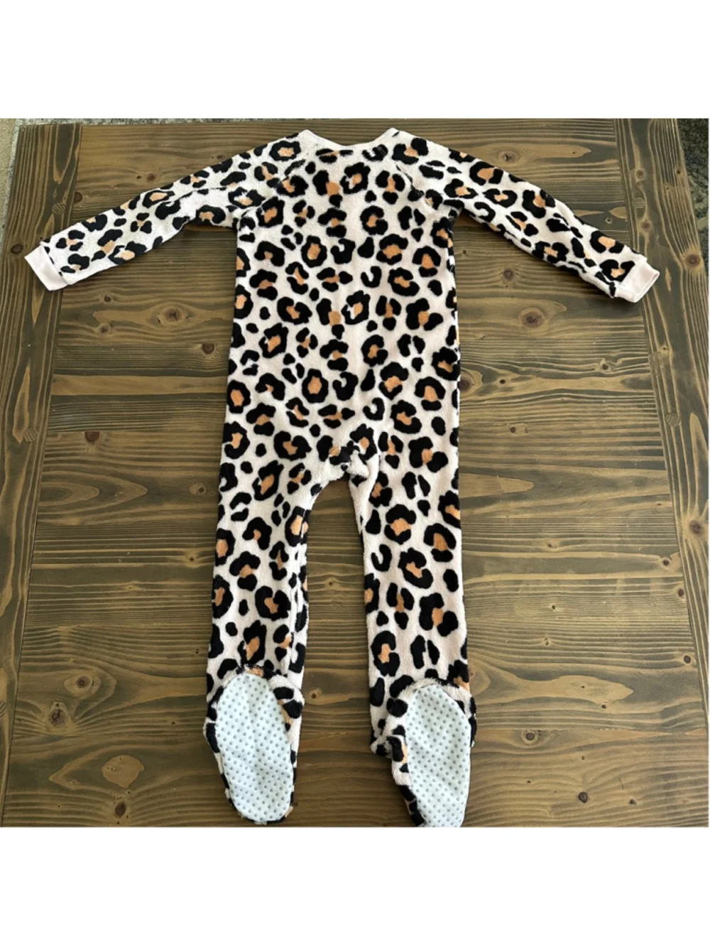 Kids PJ PLACE Leopard Print Fleece Footie Pajamas Beige Black Size 4T